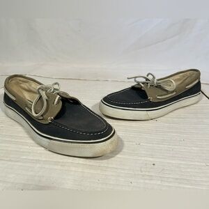 SPERRY TOPSIDER SALT WASH BOAT BEACH SUMMER SHOES CREAM BLUE MENS 11.5M